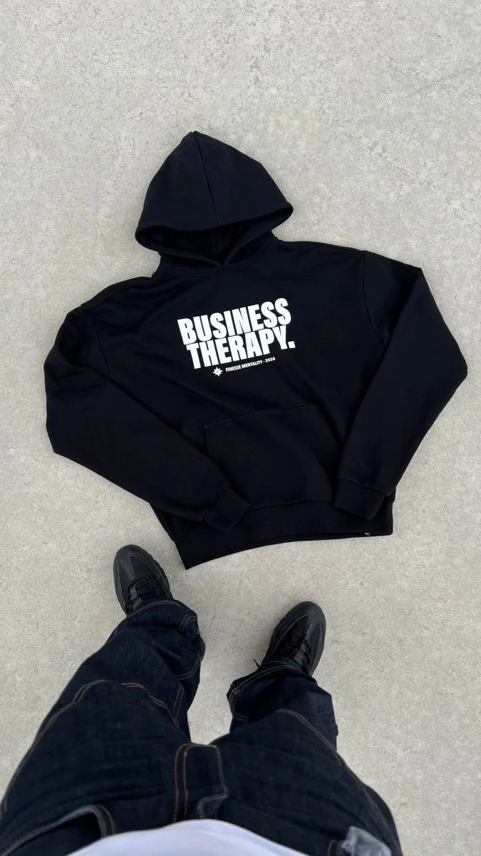 HOODIE "BUSINESS THERAPY" BLACK PUFF - Image 4